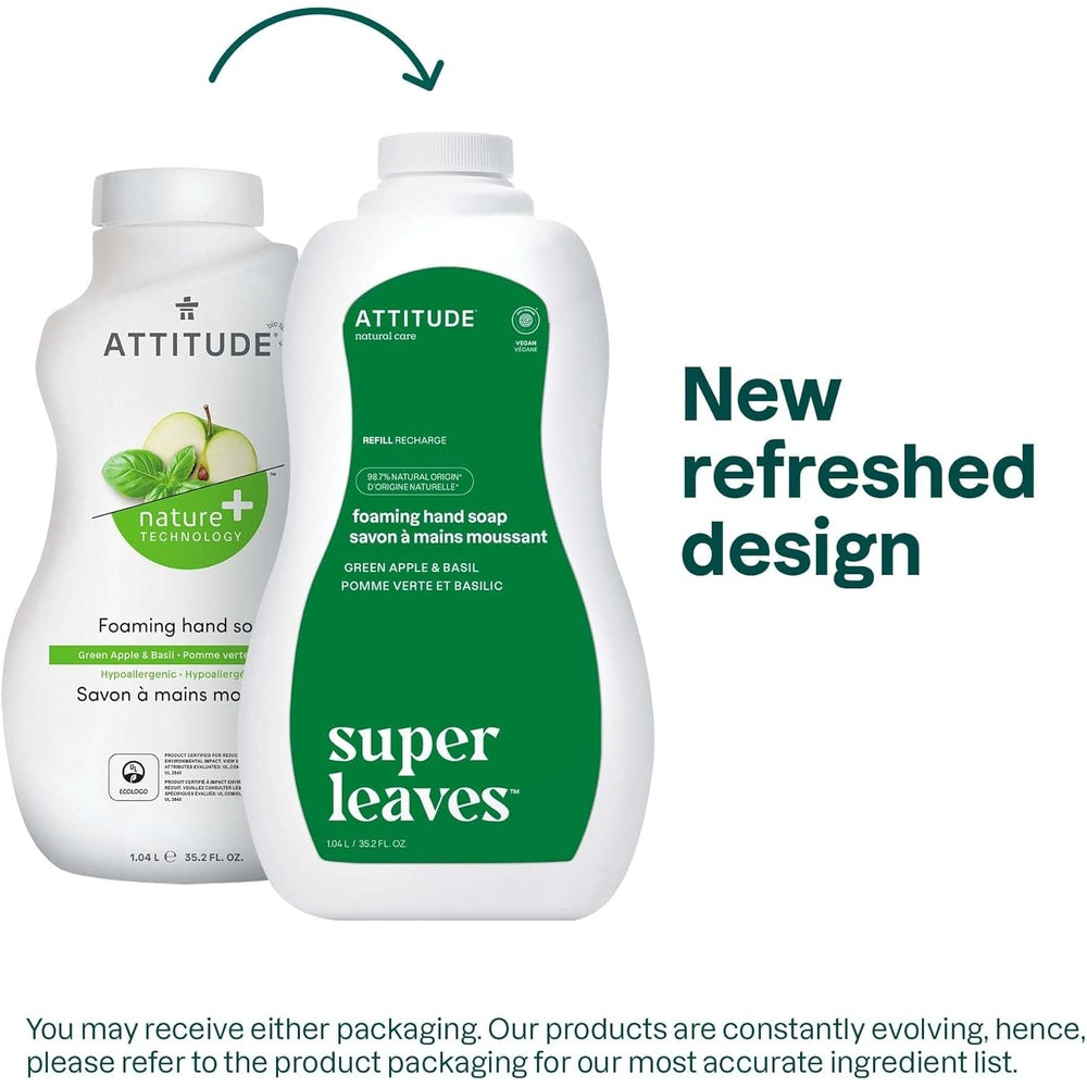 Attitude foaming hand soap refill Green Apple & Basil, 1.04 L, 2 bottles