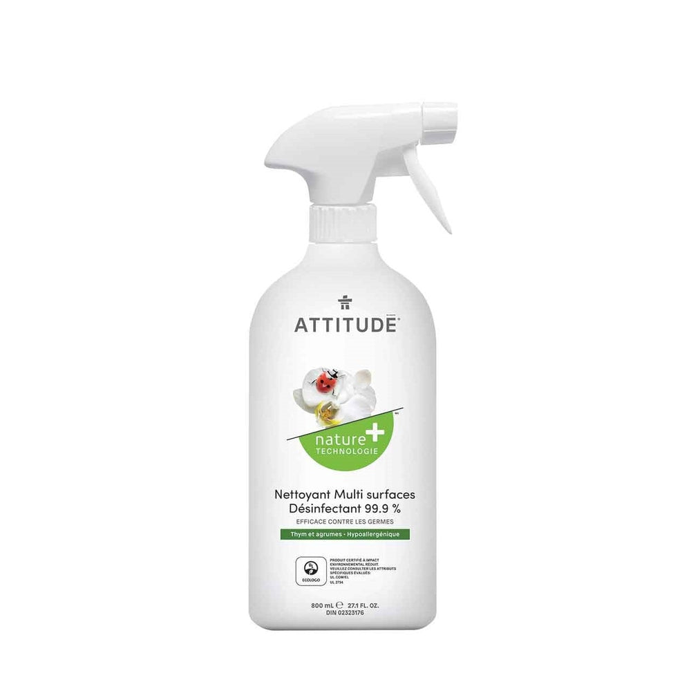 ATTITUDE Nettoyant multi-surfaces désinfectant 99.9% 800 ml spray blanc