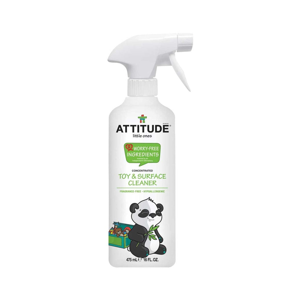 ATTITUDE Toy & Surface Cleaner Little Ones 475 ml spray bottle with panda illustration, fragrance-free