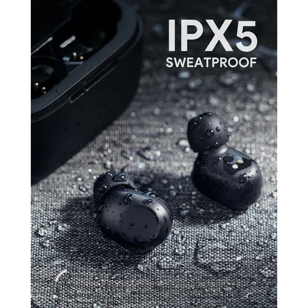 Aukey Elevation wireless earbuds in-ear detection, black with charging case, IPX5 sweatproof