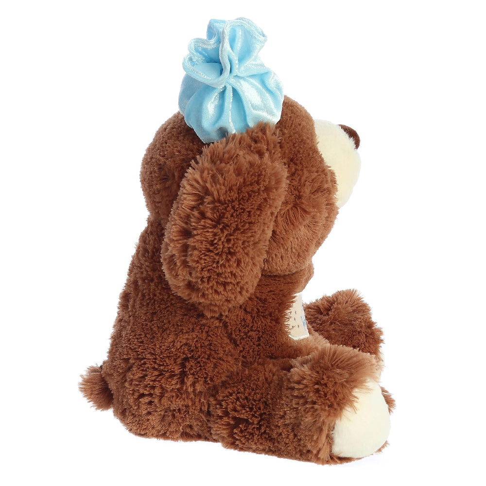 Aurora Get Well Bear 12-inch plush stuffed animal with brown fur and light blue bow
