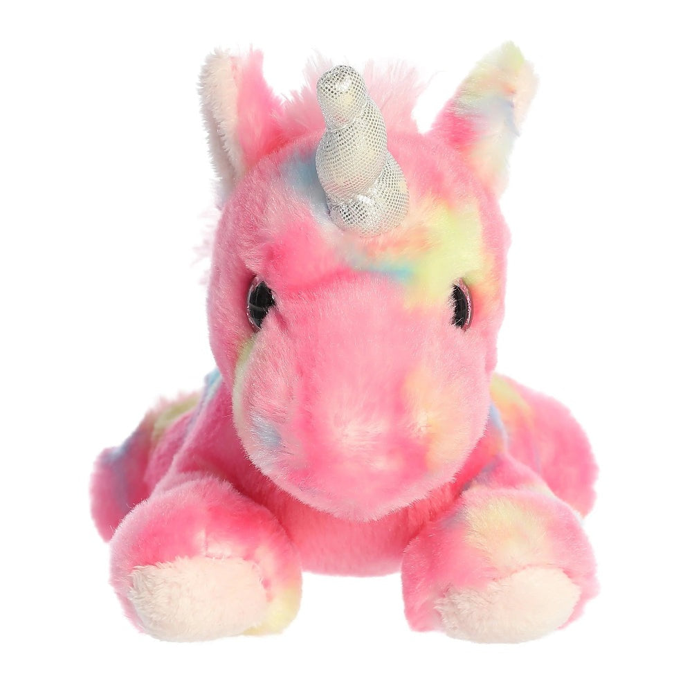Aurora Jellyroll Unicorn plush stuffed animal, pink rainbow colors, 7 inches