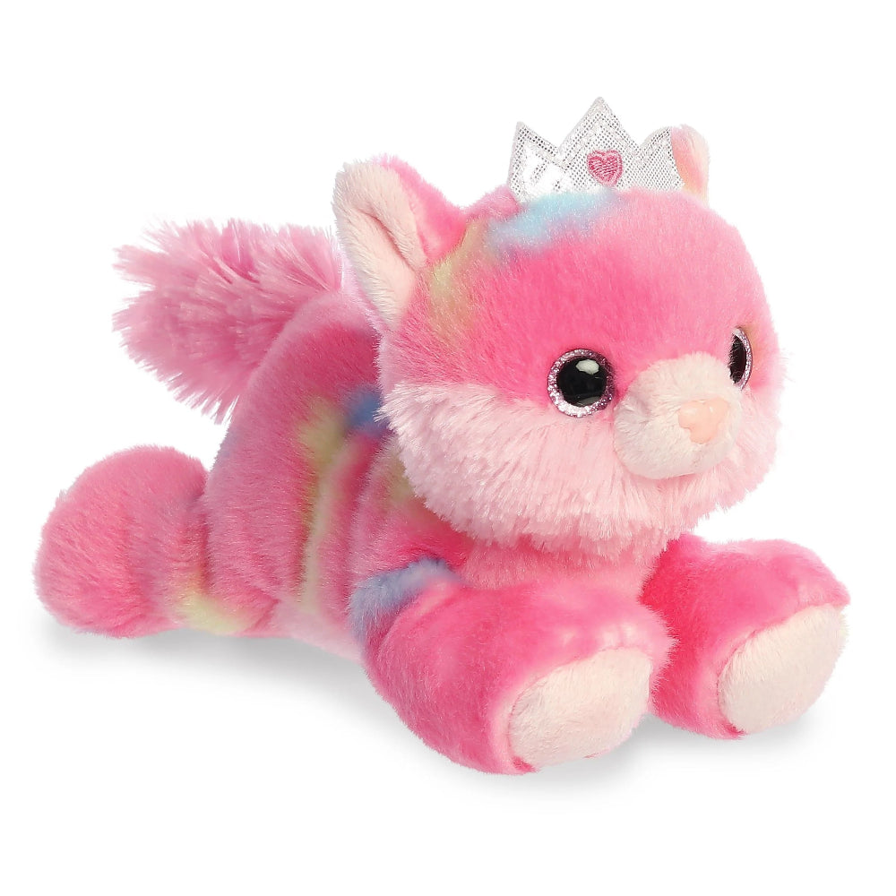 Aurora stuffed toy Princess Frutti Kitty plush, 7-inch pink rainbow fur with crown and sparkly eyes
