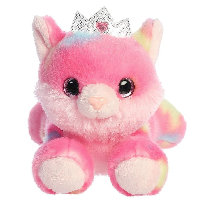 Aurora Princess Frutti Kitty plush toy, pink rainbow fur with silver crown