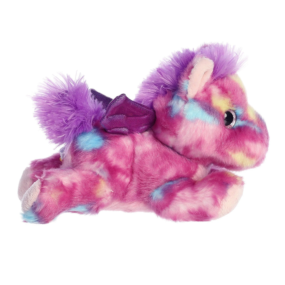 Pegasus plush stuffed animal by Aurora, pink rainbow tutti-frutti fur with purple mane