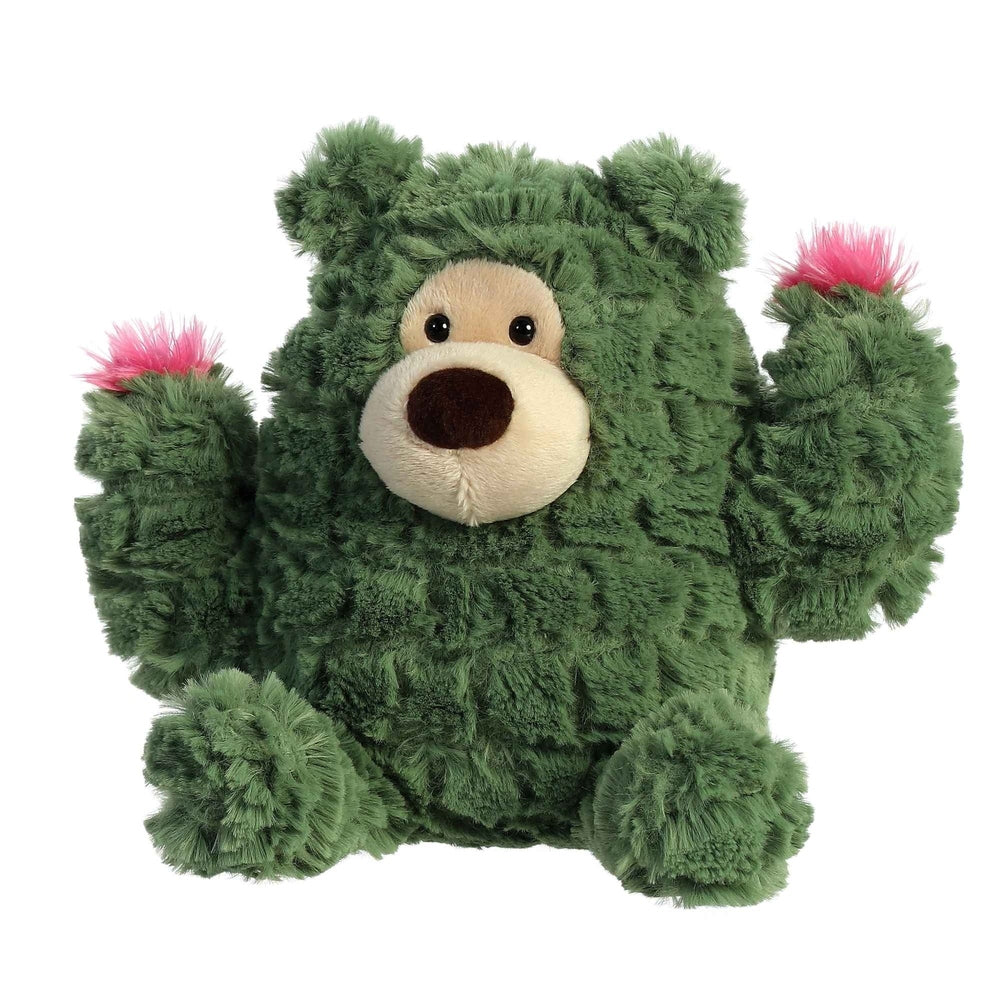 Aurora Cactus Kingdom cactus bear plush, green fuzzy bear with pink-tipped paws