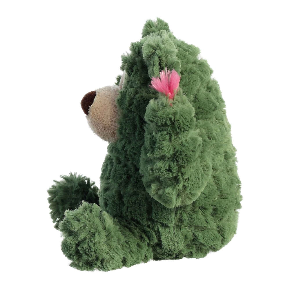Aurora Cactus Kingdom cactus bear stuffed animal, green plush with pink tuft, 7.5 inches