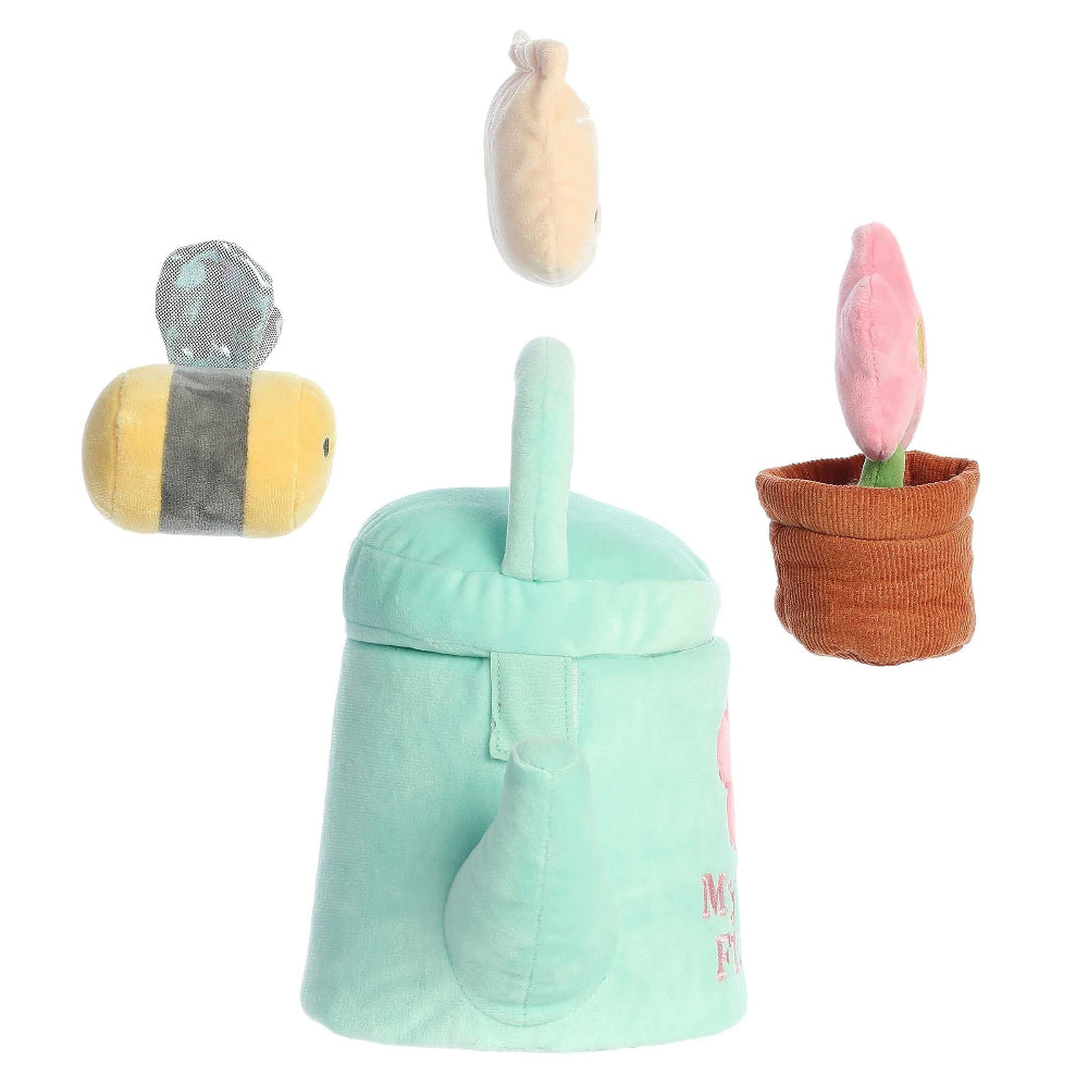 Aurora Ebba My First Flower 7in plush set with mint-green pot, bee, beige blossom, and pink blossom (4 plush toys)