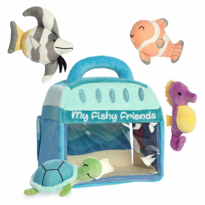 Aurora Ebba Baby Talk My Fishy Friends 8-inch plush set with blue carrier and five sea creatures