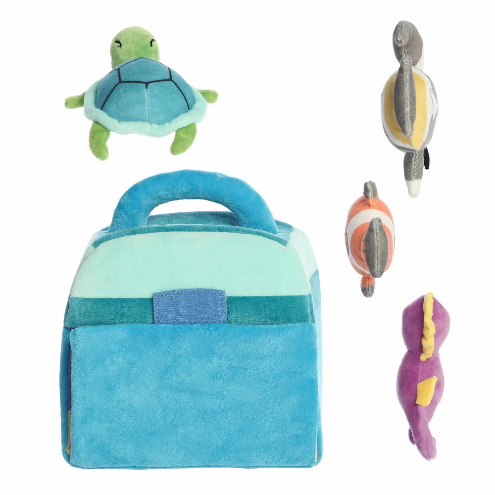 Aurora Ebba Baby Talk My Fishy Friends 8in plush set with blue backpack, turtle and four fish toys