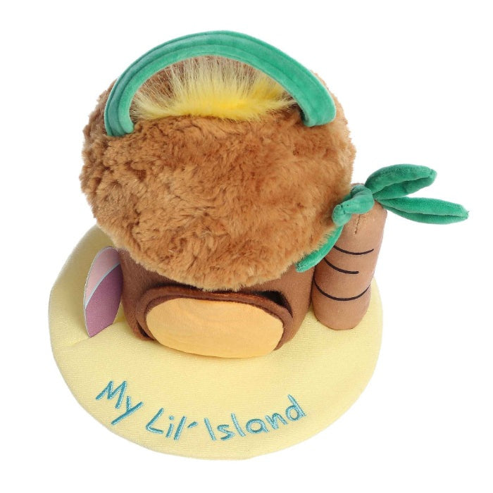 Aurora Ebba My Lil' Island plush sloth on yellow island base with palm tree and green headphones