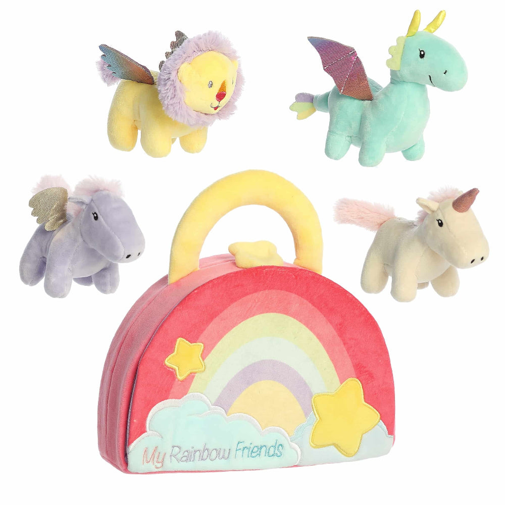 Aurora Ebba Baby Talk My Rainbow Friends 8.5in plush set with pastel rainbow backpack and five soft animals