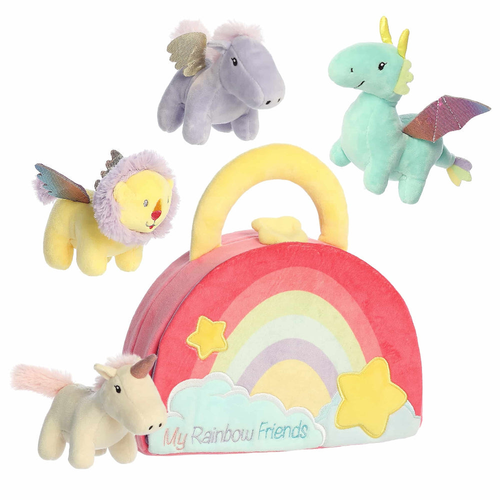 Aurora Ebba Baby Talk My Rainbow Friends 8.5in plush set with rainbow backpack and five soft animal friends