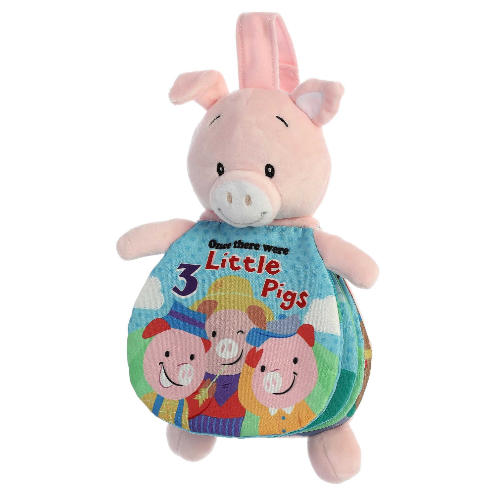 Aurora Ebba Story Pals pig stuffed animal with colorful 3 Little Pigs book panel, 9-inch plush