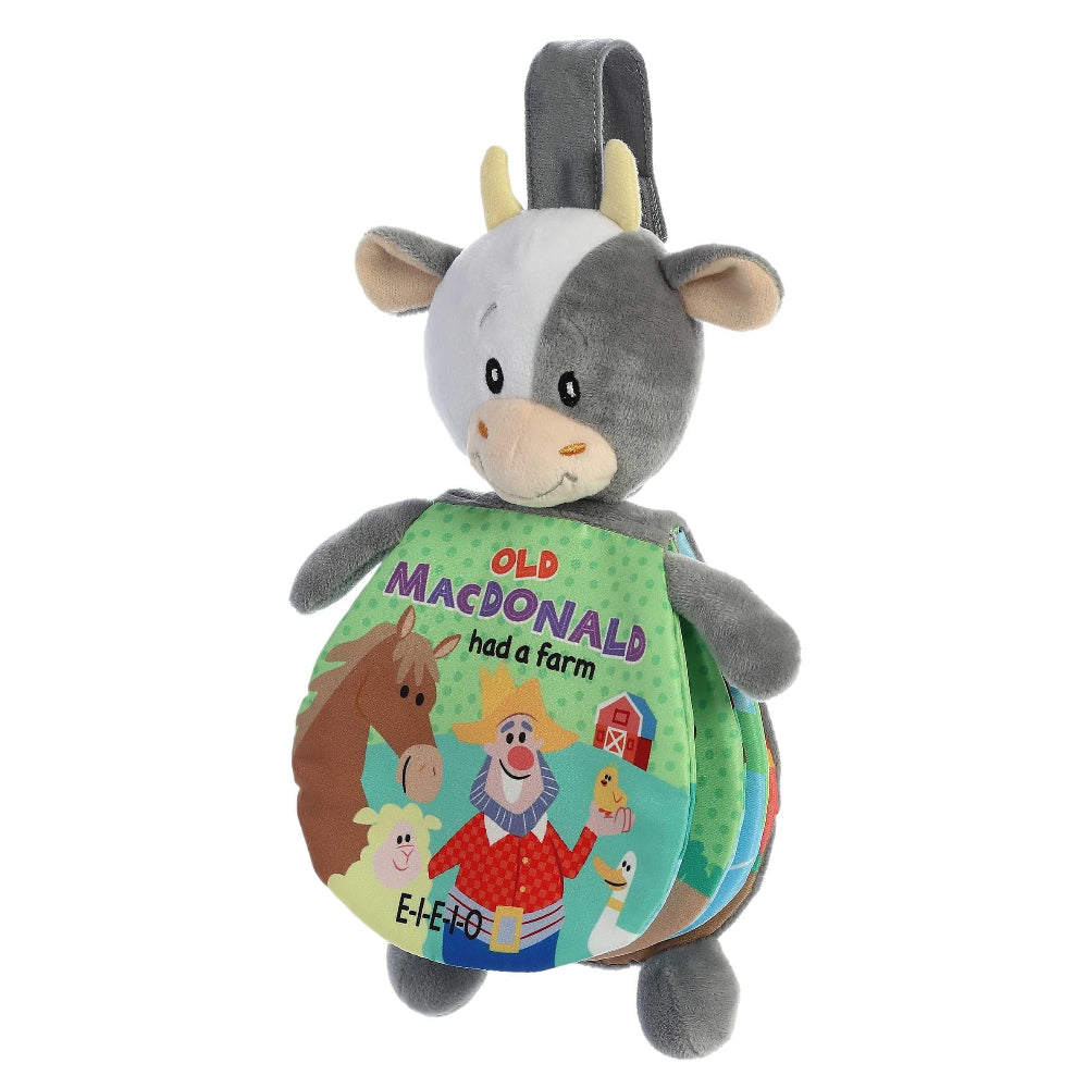 Aurora Ebba Story Pals 9in gray donkey plush with colorful fold-out Old Macdonald book panel