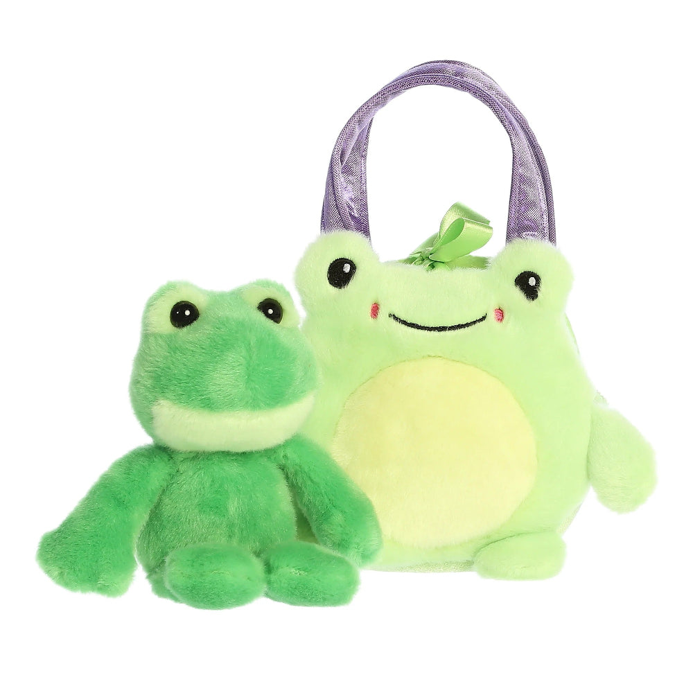 Aurora Fancy Pals Frog plush set: 8in green frog stuffed toy and lime tote bag