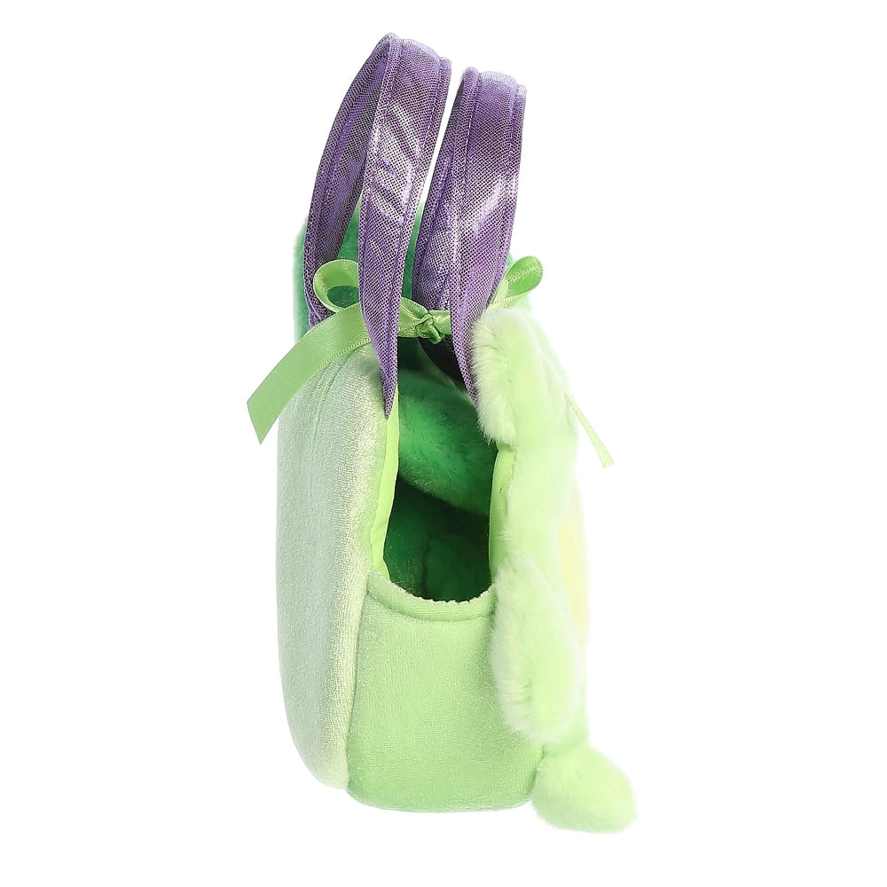 Aurora Fancy Pals Frog 8-inch plush toy in lime green with purple ears and fuzzy trim