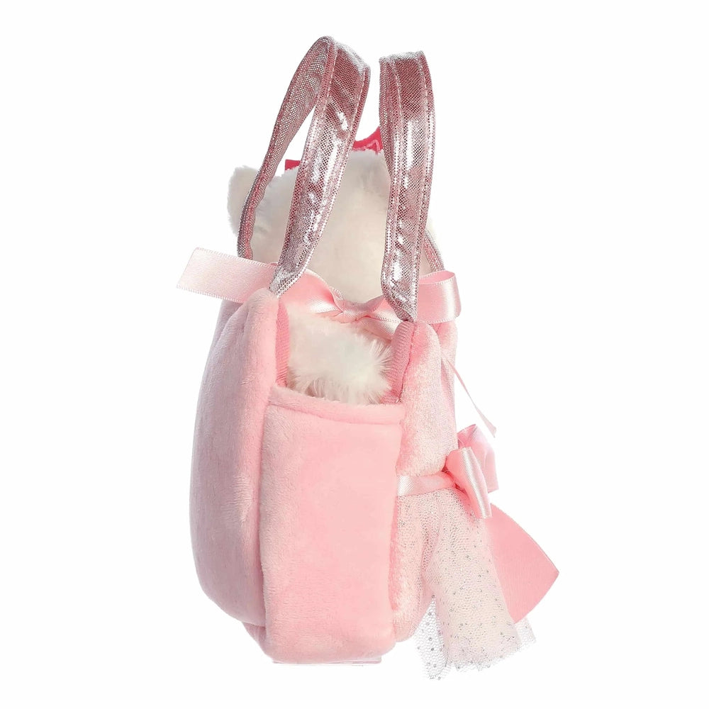 Aurora Fancy Pals Princess Kitty 7" pink plush toy with fluffy white fur, tutu, pink bows, and sparkly silver straps