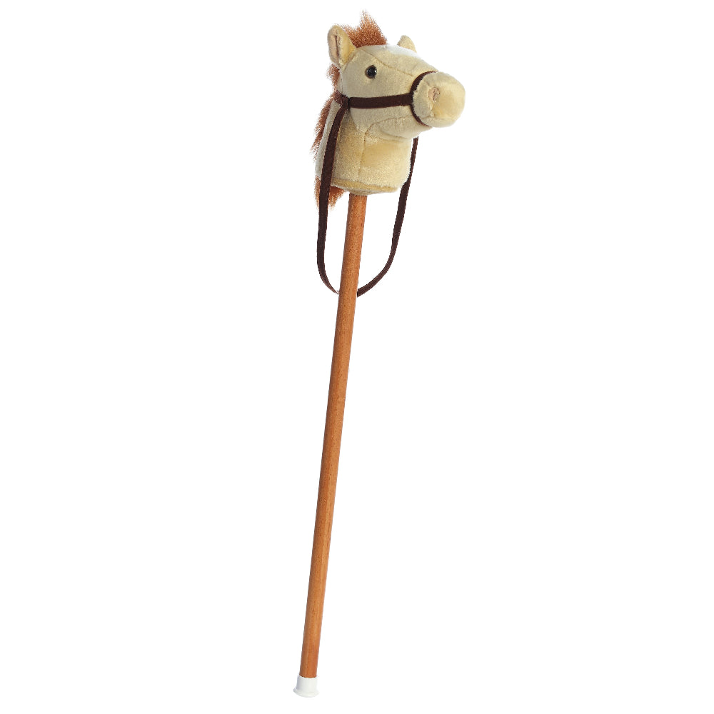 Aurora Giddy-Up Friends beige pony head on a wooden stick with brown reins