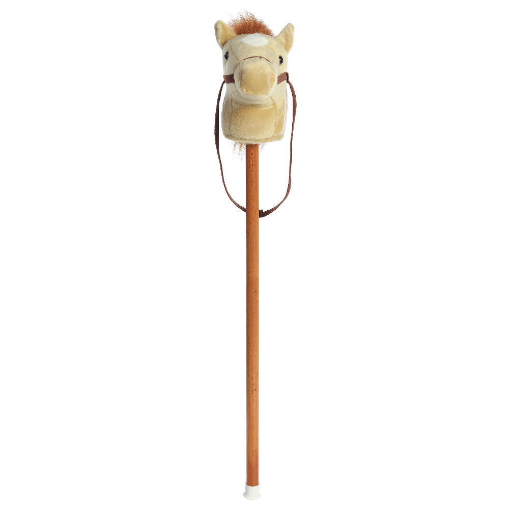 Aurora Giddy-Up Friends beige pony plush hobby horse with wooden stick and reins
