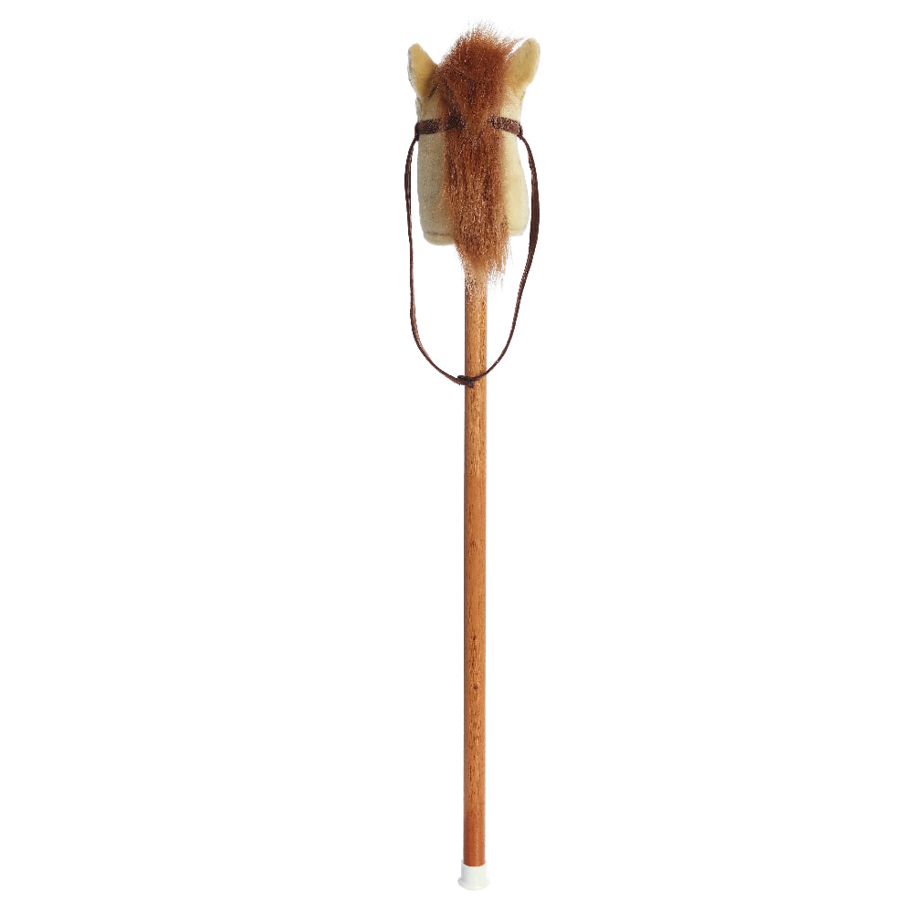 Aurora Giddy-Up Friends beige pony 37in plush on wooden stick with brown mane and reins