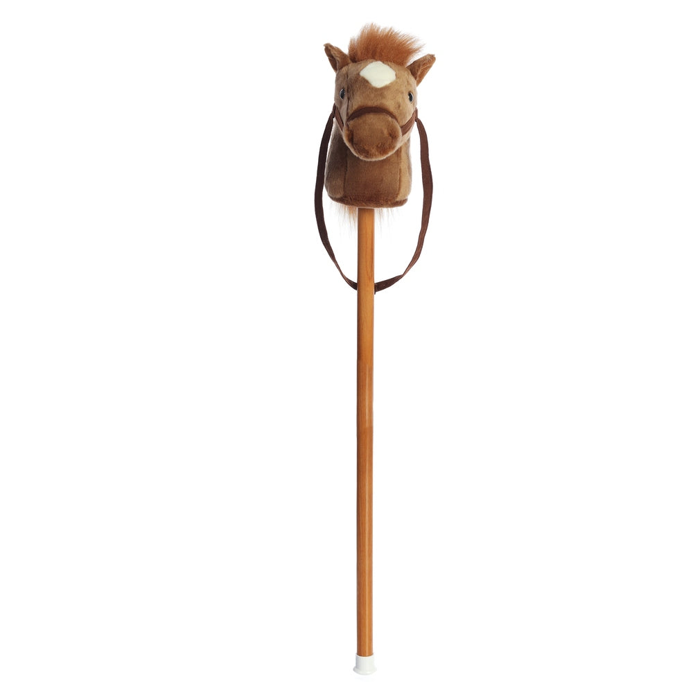 Aurora Giddy-Up Friends Brown Pony 37" plush hobby horse with brown strap and wooden handle
