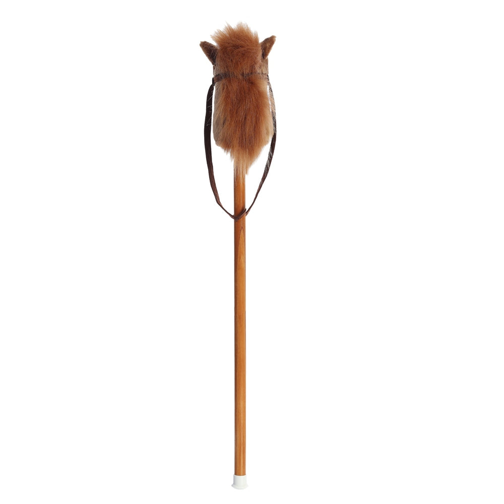 Aurora Giddy-Up Friends Brown Pony 37" wooden stick horse with fluffy mane and leather reins.