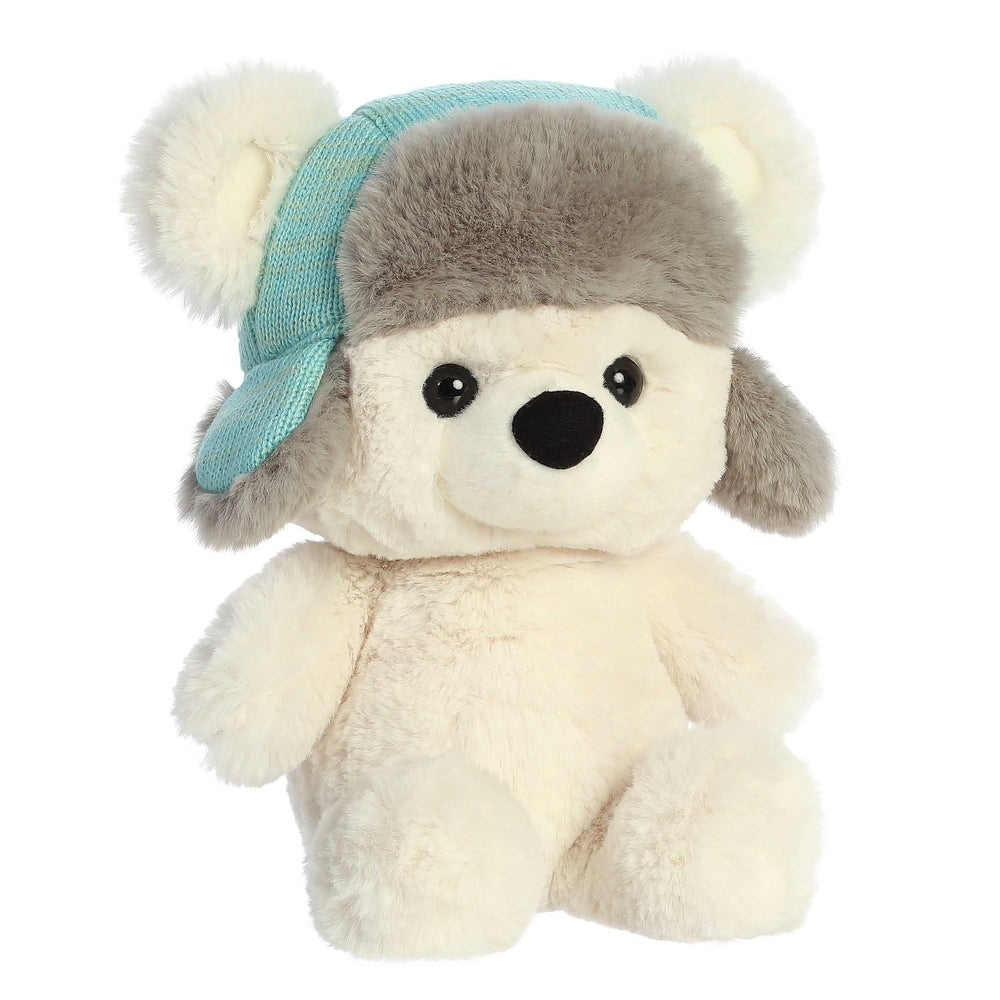 Aurora Benny 13-inch plush bear with turquoise aviator hat and cream fur