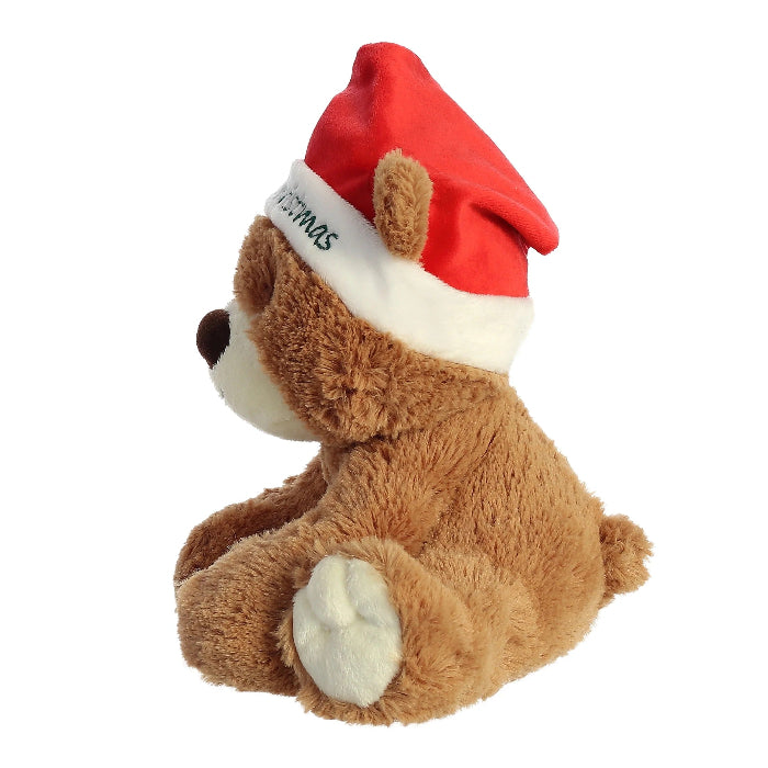 Aurora My First Christmas Bear 10in plush teddy wearing a red Santa hat