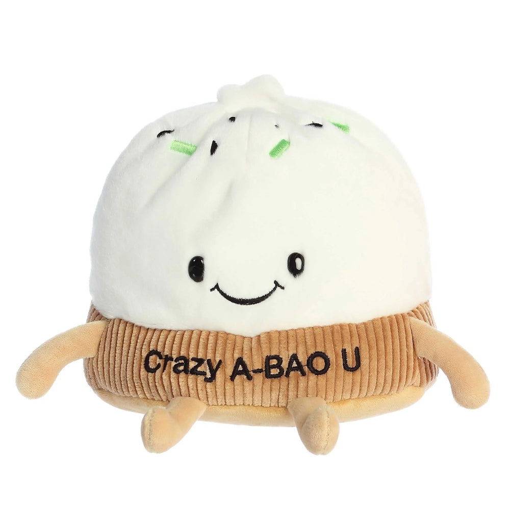 Aurora 8-inch Crazy A-Bao U plush toy: white dumpling with brown corduroy base, cute smiley face.