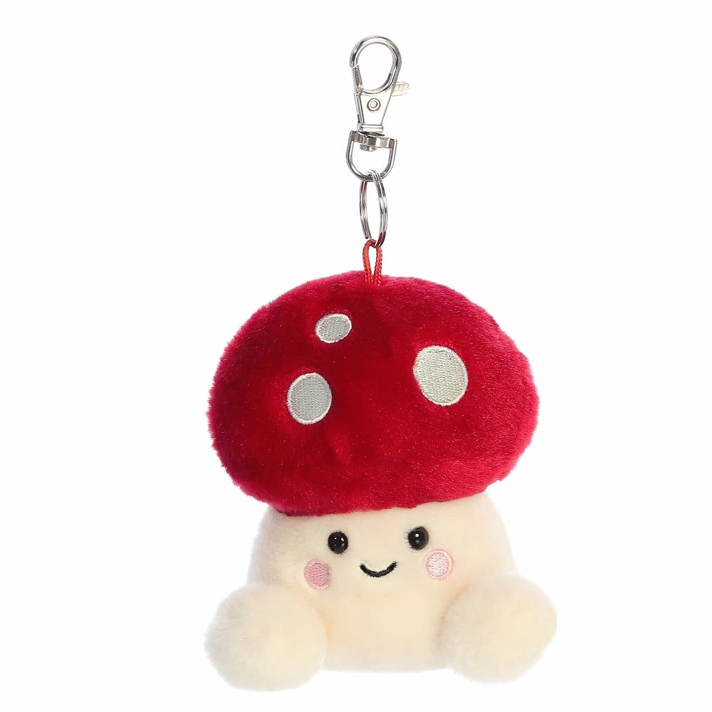 Aurora Palm Pals Amanita Mushroom ClipOn plush keychain, red cap with white spots and cream stem