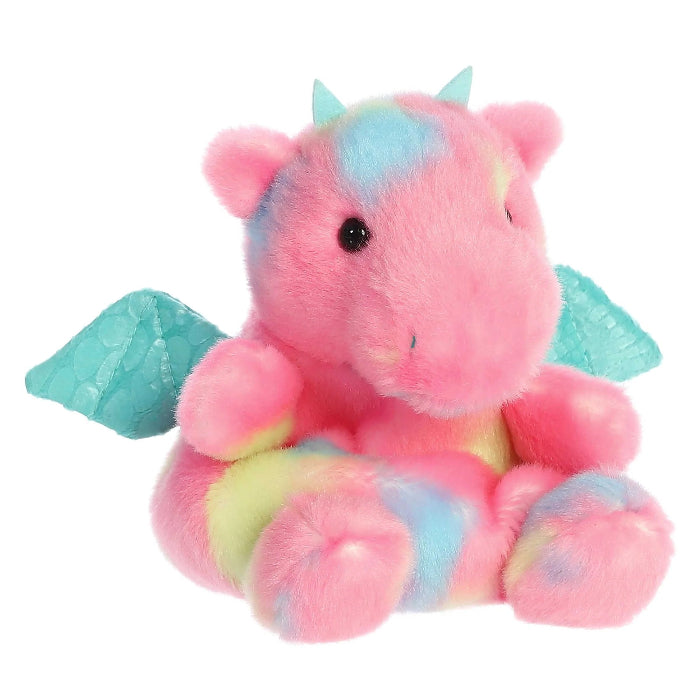 Aurora Palm Pals Anya Dragon 5-inch plush dragon in pink pastel rainbow with turquoise wings