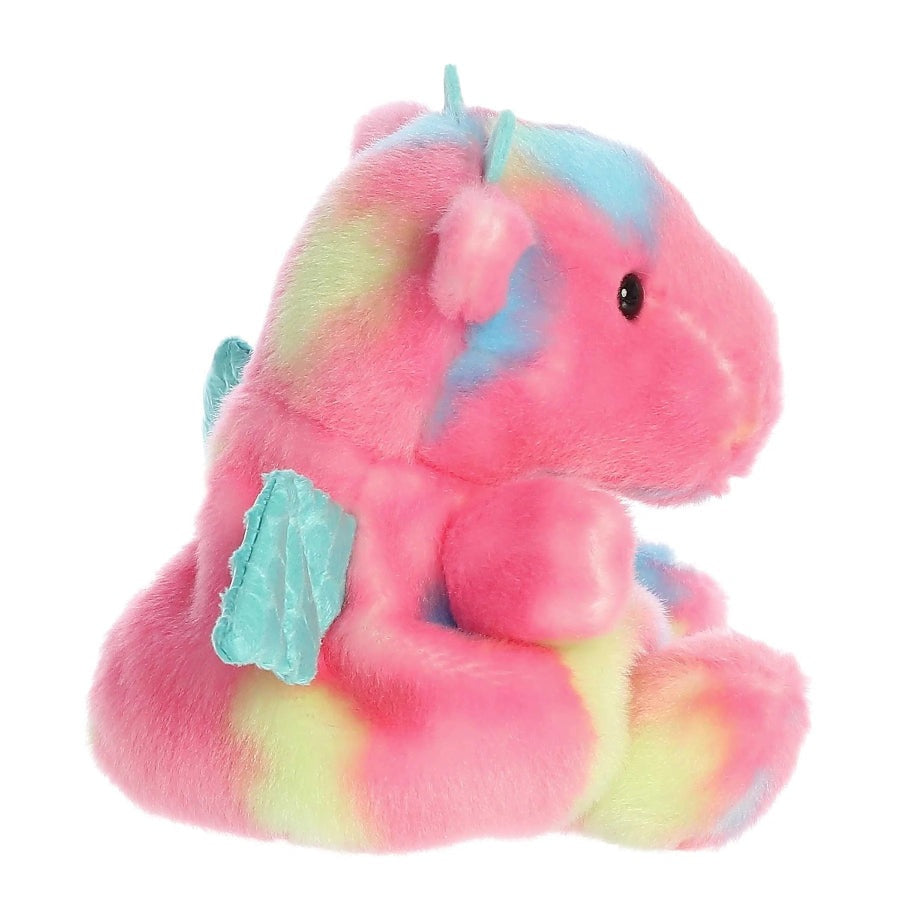 Anya Dragon plush stuffed animal from Aurora Palm Pals, 5 inches, pink rainbow with turquoise wings