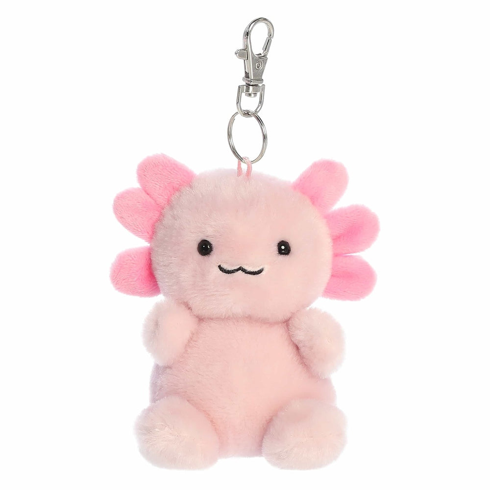 Ax Axolotl ClipOn plush by Aurora, pink stuffed toy with metal keychain clip