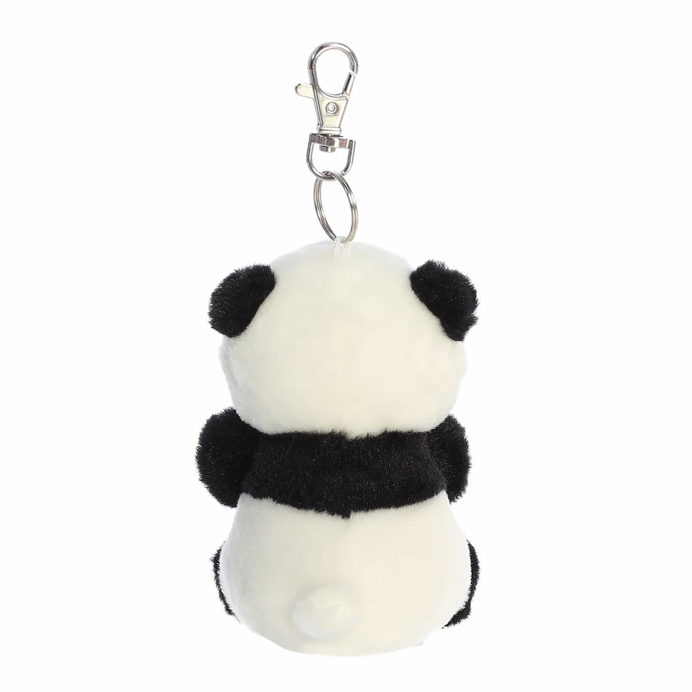 Panda stuffed animal keychain; Aurora Palm Pals Bamboo Panda ClipOn, white with black ears, 4-inch