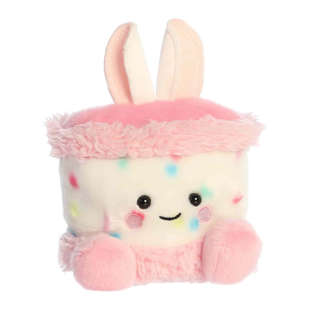 Aurora Bubbi Bunny Cake plush toy, pink and white bunny with pastel sprinkles, fluffy fur, 5 inches