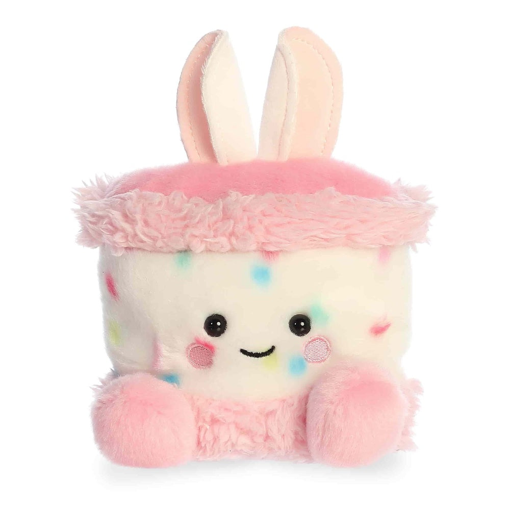 Aurora Bubbi Bunny Cake 5" plush toy; pink and white bunny cake with pastel sprinkles
