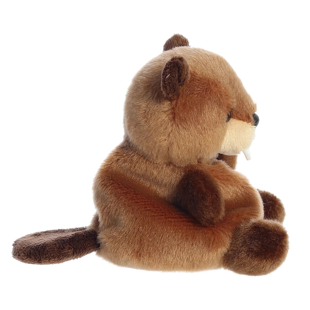 Aurora Palm Pals Chewy Beaver plush toy, 5 inches, brown and tan faux-fur with white teeth