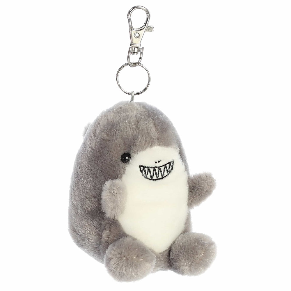 Shark clip-on plush toy from Aurora Palm Pals, gray and white 4-inch stuffed animal