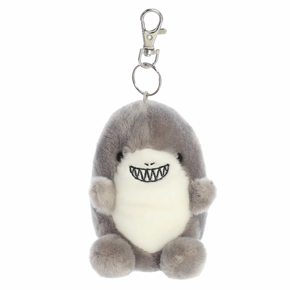Aurora Palm Pals Chomps Shark clip-on plush, gray with white belly, 4-inch stuffed toy