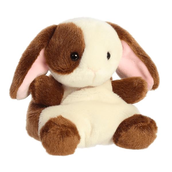 Aurora Palm Pals Clover Bunny 5-inch plush stuffed animal, brown and cream with pink ears
