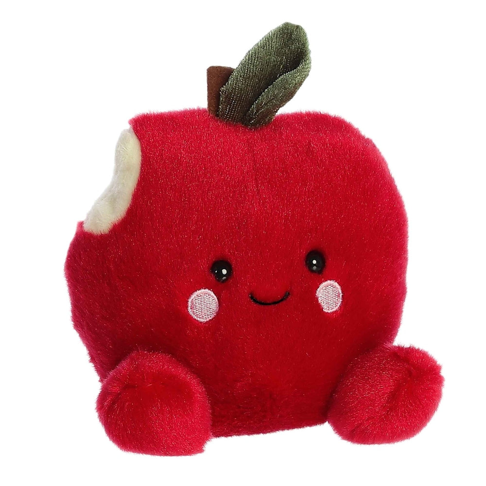 Aurora Palm Pals Crisp Red Apple plush toy, red with green stem and cute embroidered face