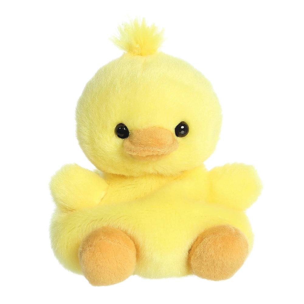 Aurora Palm Pals Darling Duck 5" yellow plush with orange beak and feet, soft stuffed animal