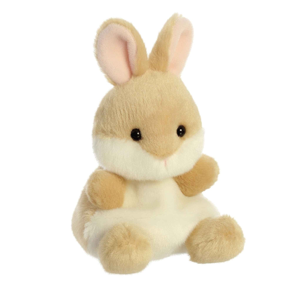 Aurora Palm Pals Ella Bunny plush, 5" beige and white stuffed bunny with pink ears