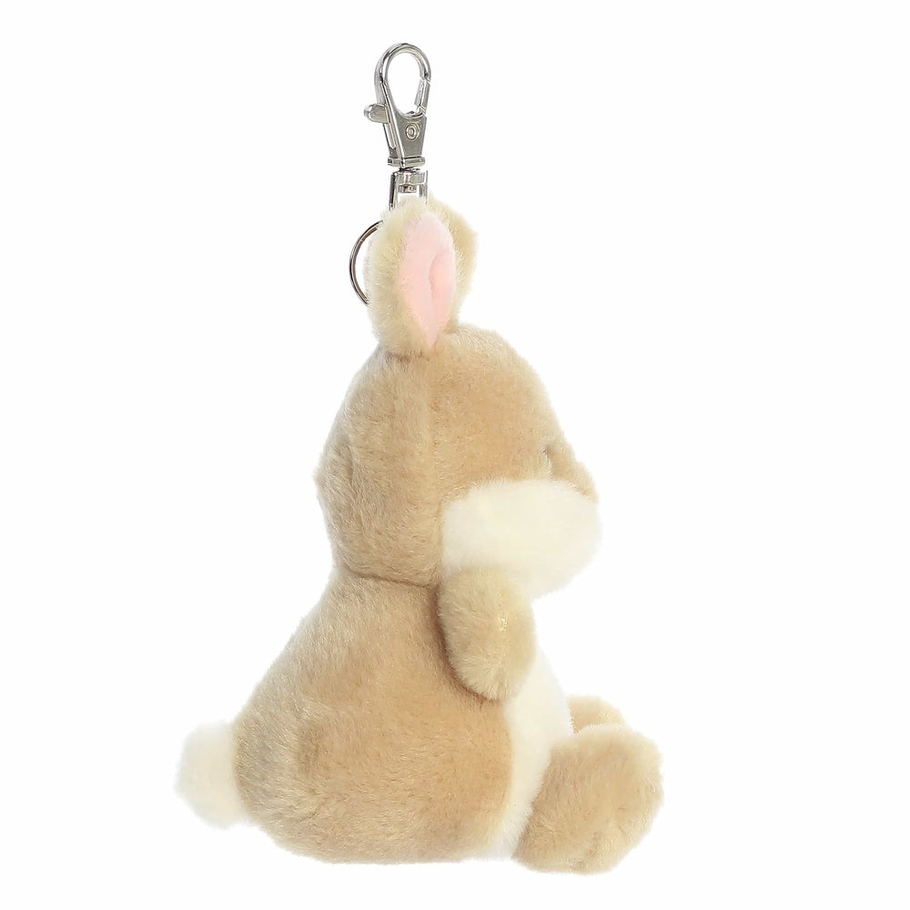 Aurora Ella Bunny ClipOn plush keychain; tan rabbit with pink ears and metal clip