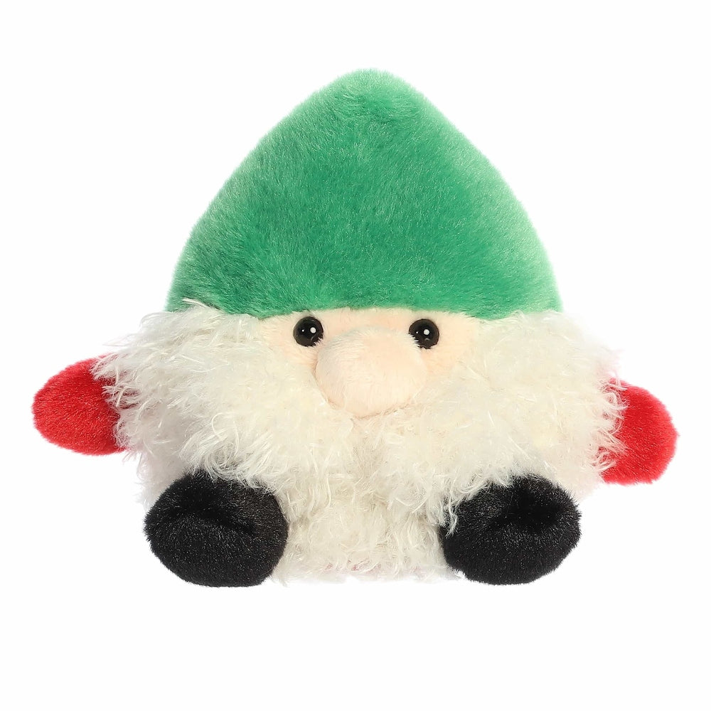 Aurora Palm Pals Gnick Gnome 5-inch stuffed toy with green hat, white beard, red hands, black feet
