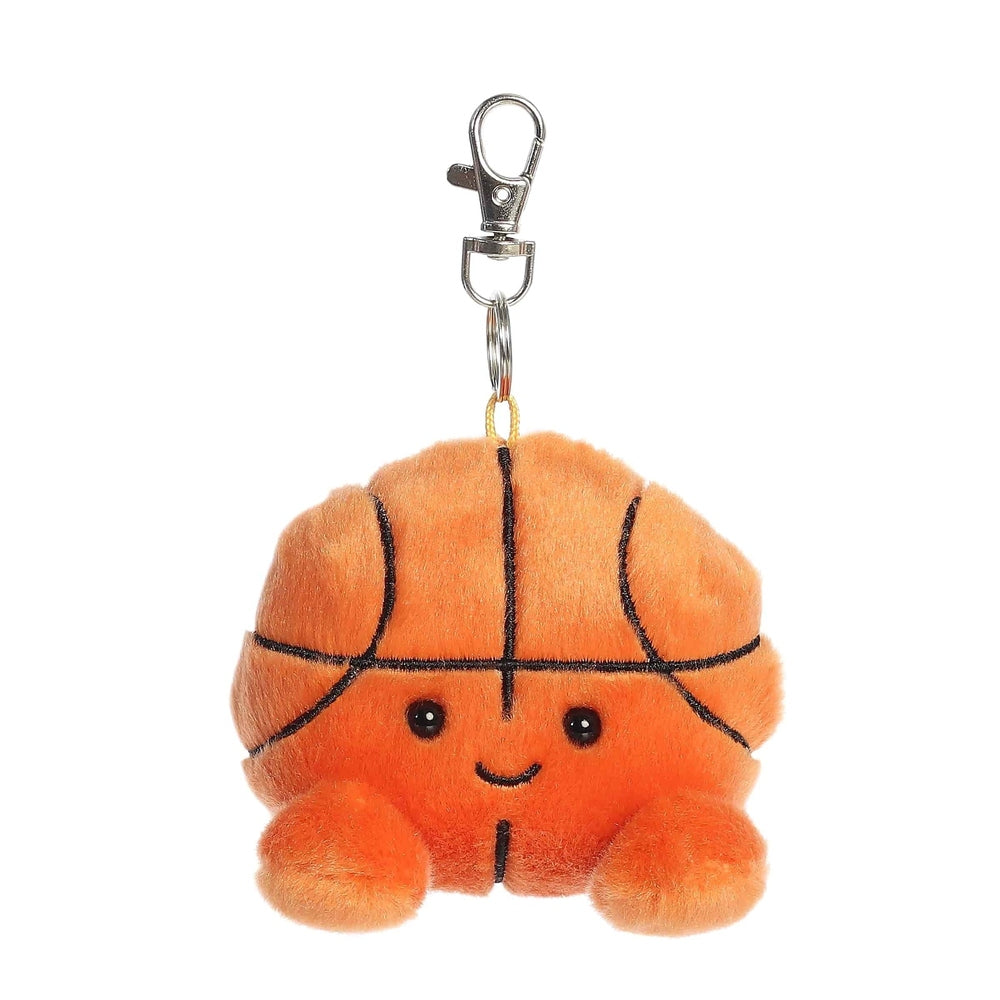 Aurora Palm Pals Hoops Basketball ClipOn 4" orange plush basketball keychain with a smiling face and metal clip