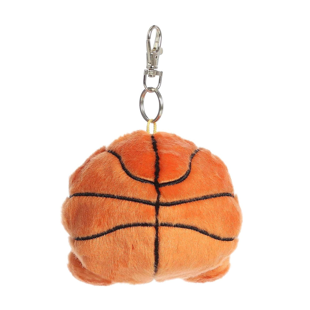 Aurora Palm Pals Hoops Basketball ClipOn 4" plush keychain, orange basketball with black seams, attached to a metal clip.