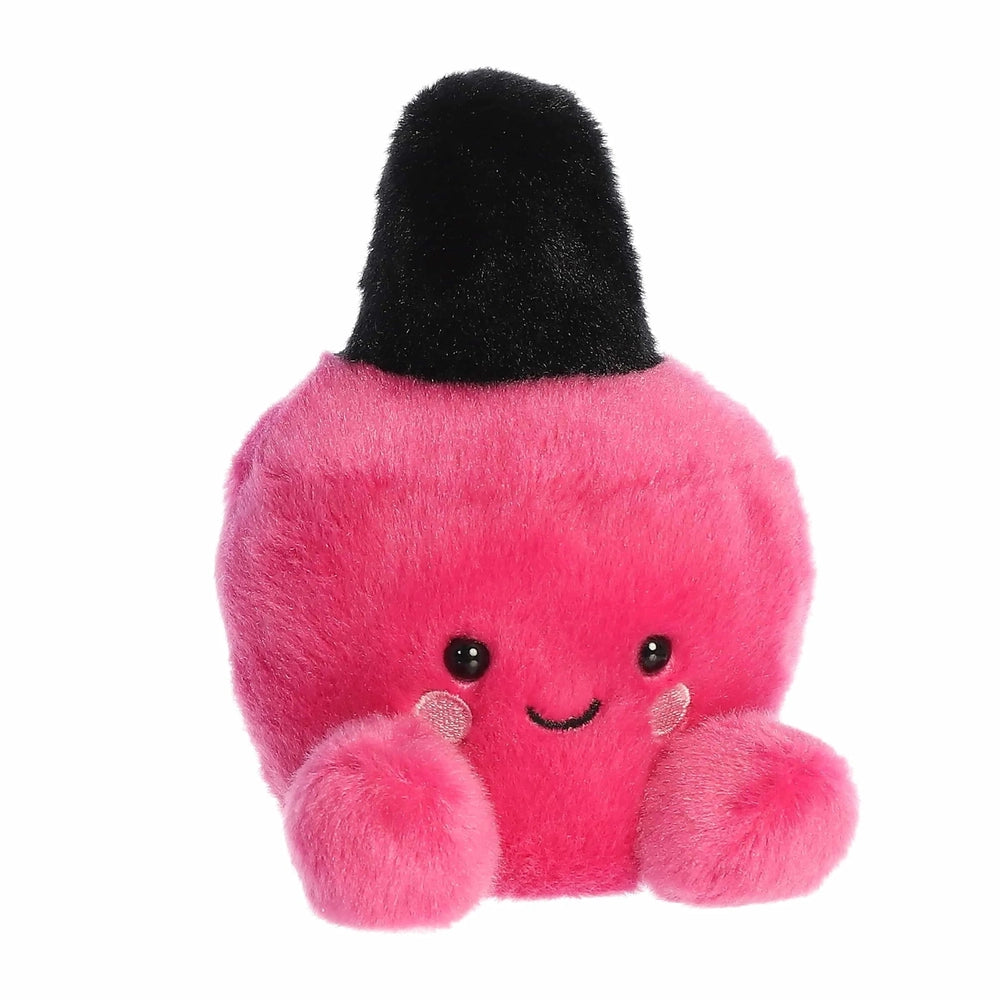 Aurora Palm Pals Kitty Nail Polish 5" plush toy in bright pink with a black hat, smiling with rosy cheeks