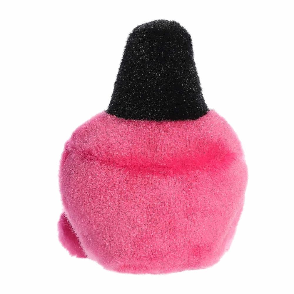Aurora Palm Pals Kitty Nail Polish 5 inch pink fluffy plush toy with black top, viewed from rear.